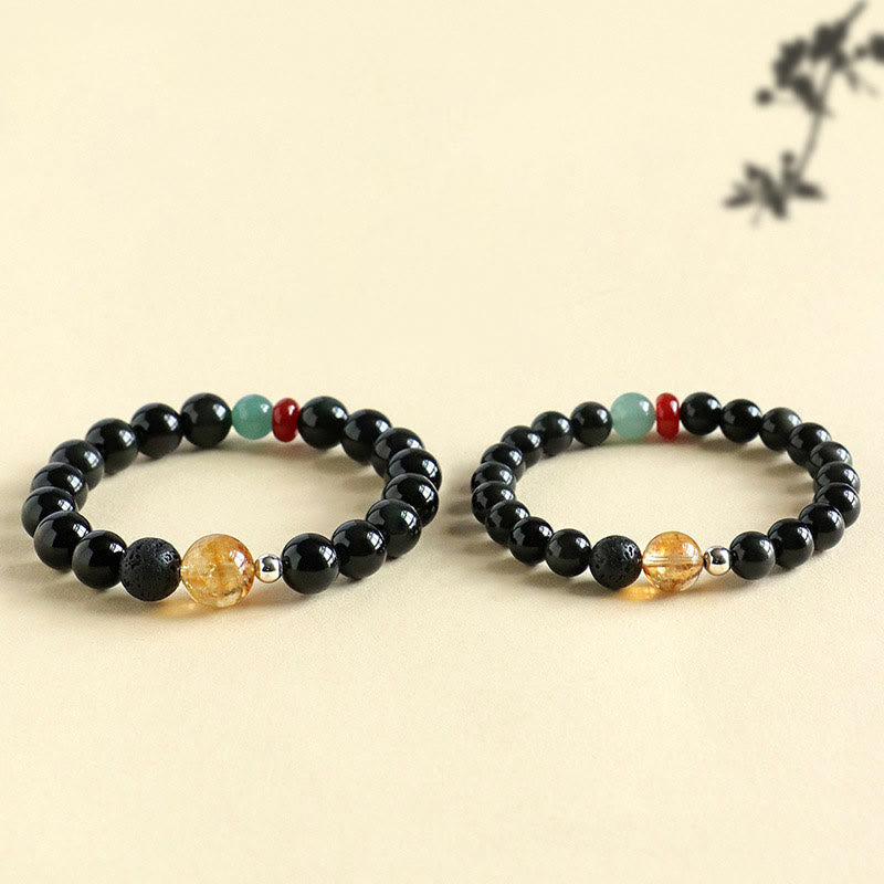 Bracciale Buddha Stones con perle di ossidiana nera naturale e forza di realizzazione