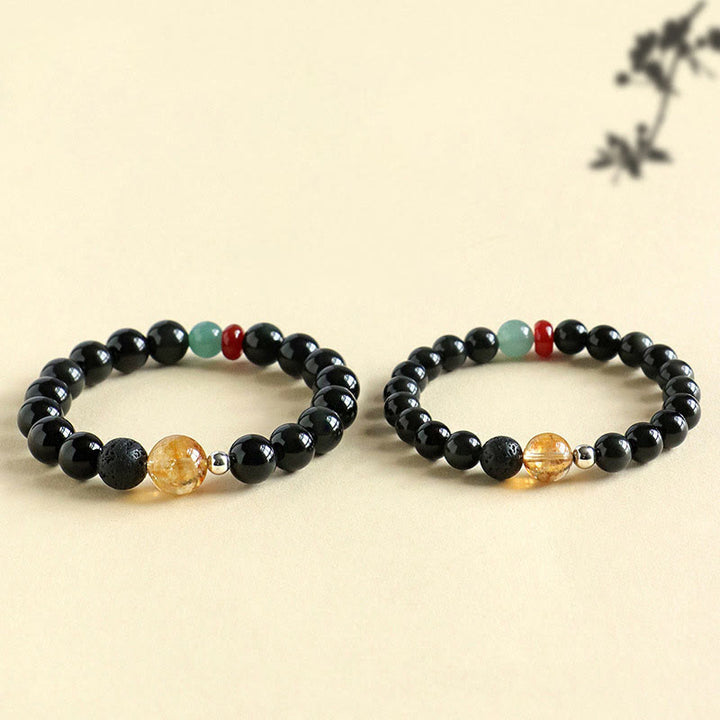 Bracciale Buddha Stones con perle di ossidiana nera naturale e forza di realizzazione