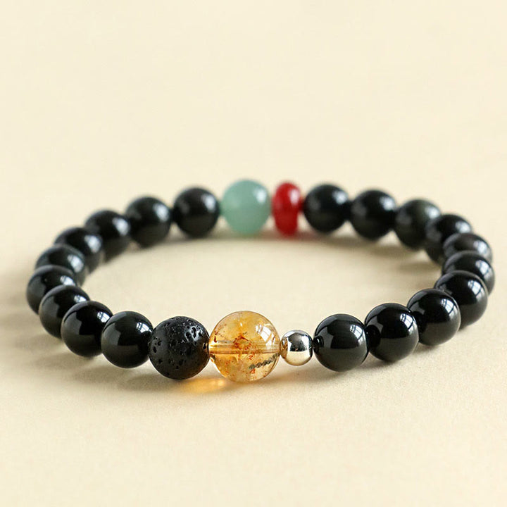 Bracciale Buddha Stones con perle di ossidiana nera naturale e forza di realizzazione