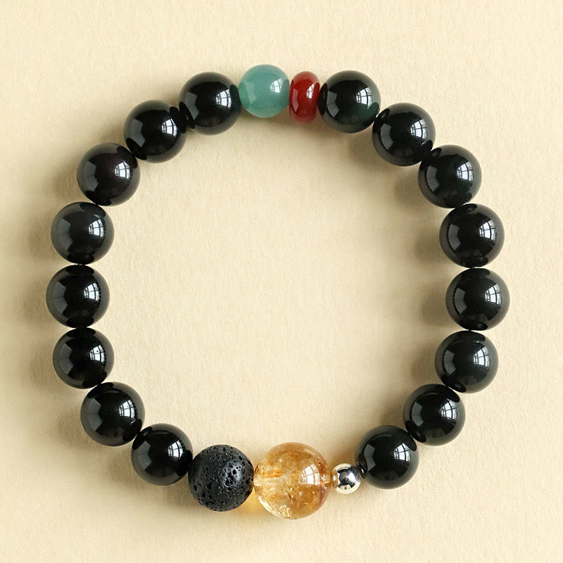 Bracciale Buddha Stones con perle di ossidiana nera naturale e forza di realizzazione