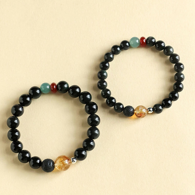 Bracciale Buddha Stones con perle di ossidiana nera naturale e forza di realizzazione