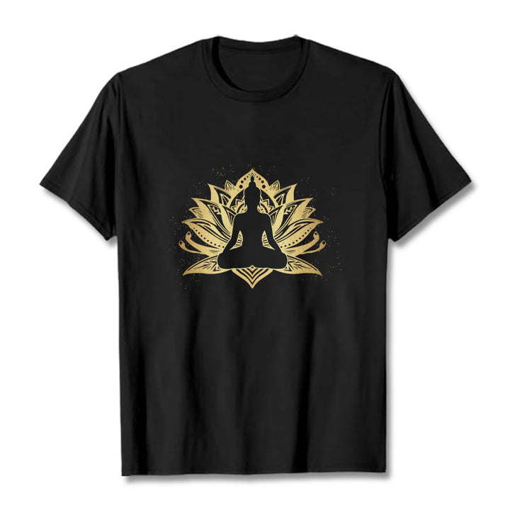Buddha Stones Golden Lotus Meditazione Buddha Tee - Nero - 2XL - image 1