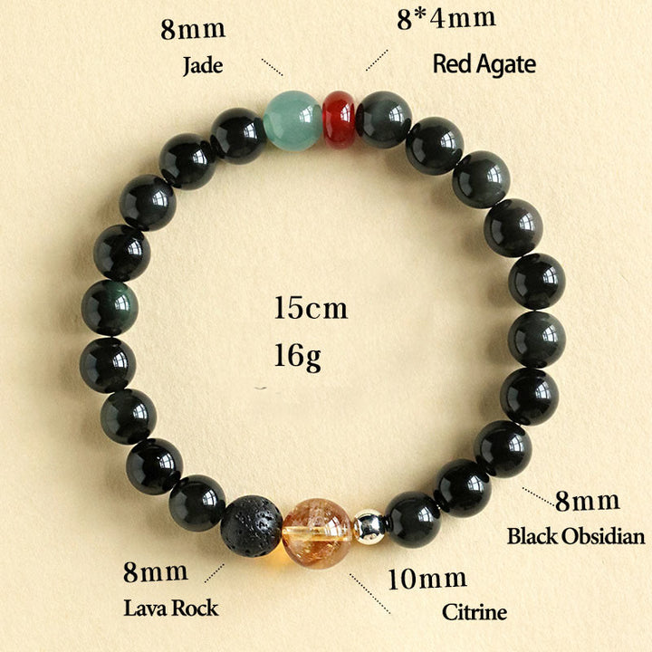 Bracciale Buddha Stones con perle di ossidiana nera naturale e forza di realizzazione