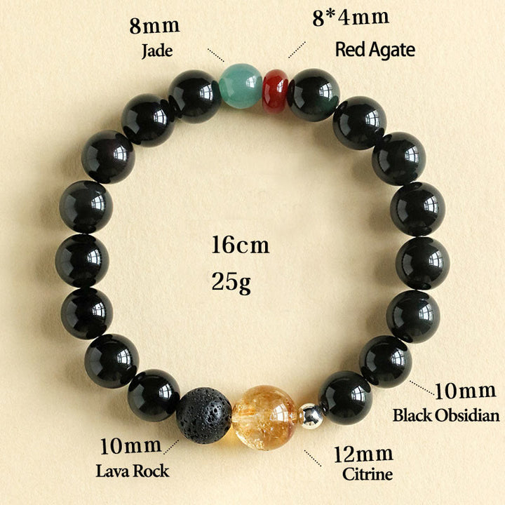 Bracciale Buddha Stones con perle di ossidiana nera naturale e forza di realizzazione