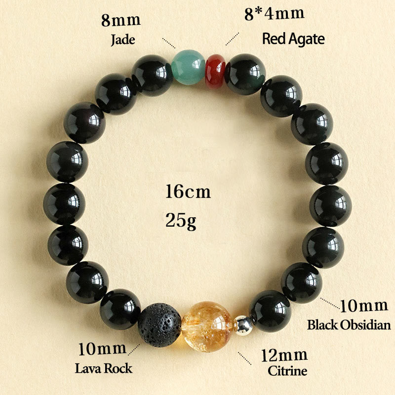 Bracciale Buddha Stones con perle di ossidiana nera naturale e forza di realizzazione