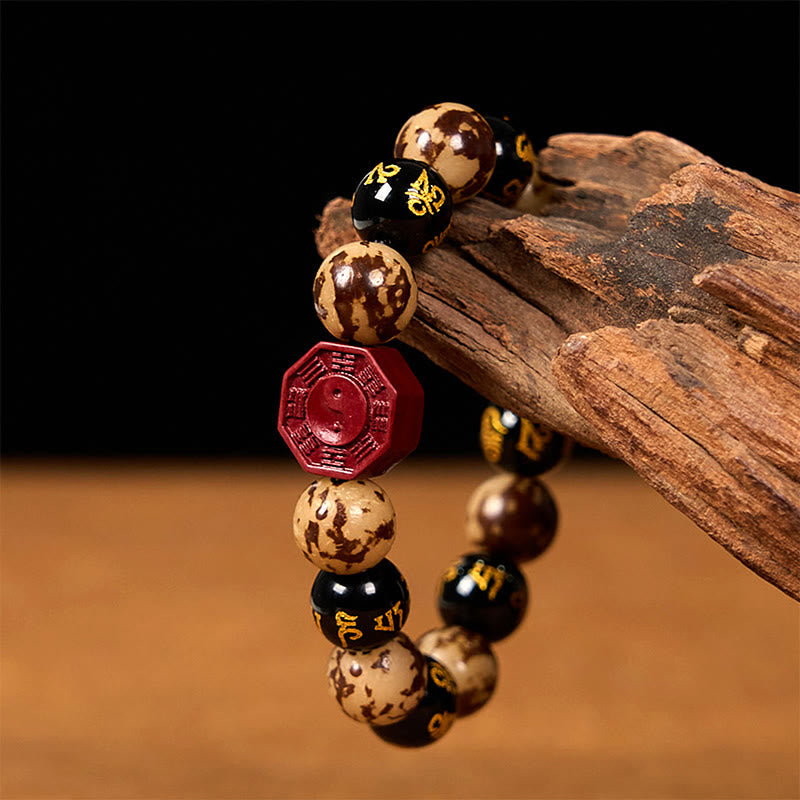 Buddha Stones Seme di Bodhi Om Mani Padme Hum Bagua Yin Yang Bracciale calmo intagliato cinabro