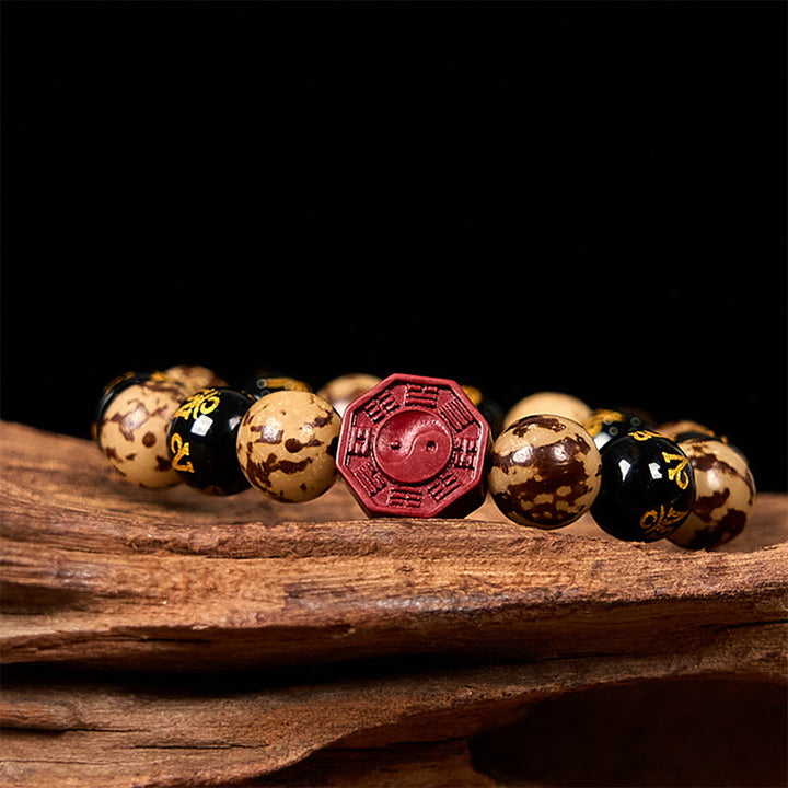 Buddha Stones Seme di Bodhi Om Mani Padme Hum Bagua Yin Yang Bracciale calmo intagliato cinabro