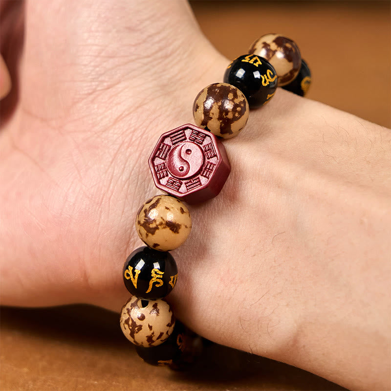 Buddha Stones Seme di Bodhi Om Mani Padme Hum Bagua Yin Yang Bracciale calmo intagliato cinabro