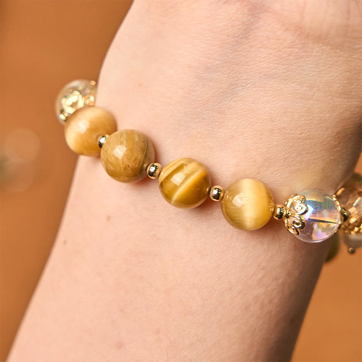 Buddha Stones Braccialetto coraggio foglia verde con perline di occhio di tigre naturale