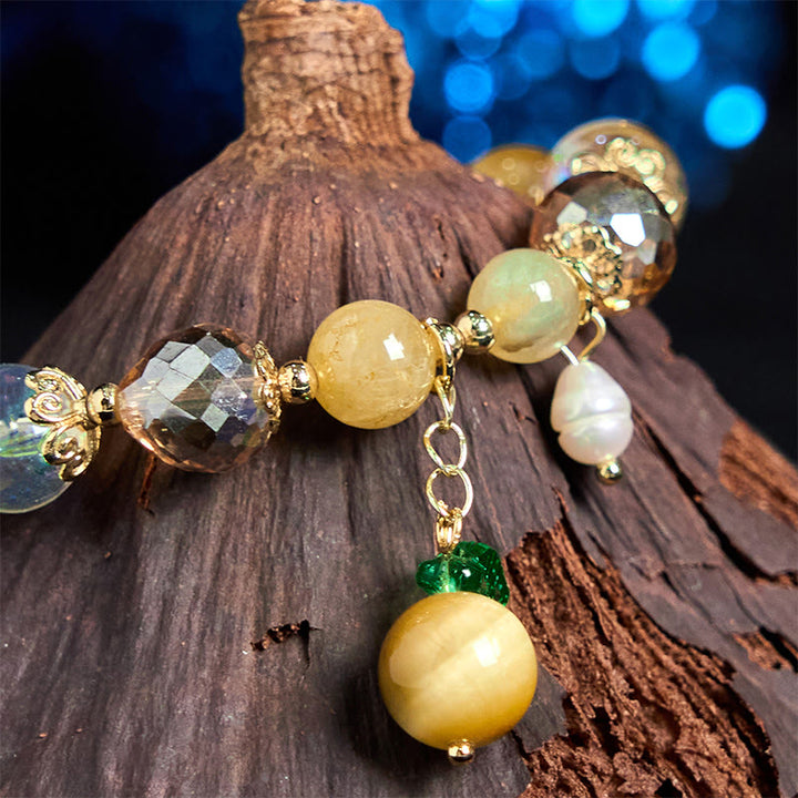 Buddha Stones Braccialetto coraggio foglia verde con perline di occhio di tigre naturale