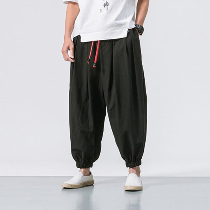 Pantaloni sportivi casual da uomo Buddha Stones in cotone tinta unita con coulisse e tasche - image 2