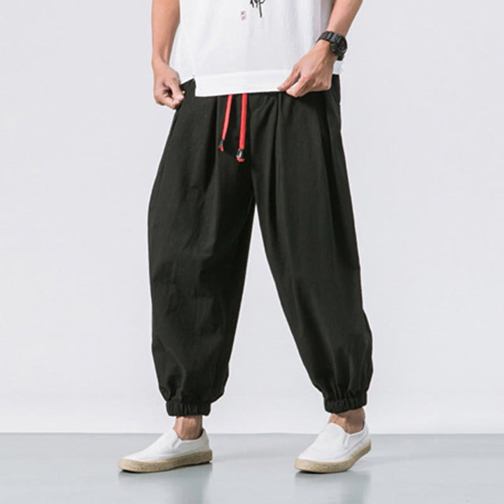 Pantaloni sportivi casual da uomo Buddha Stones in cotone tinta unita con coulisse e tasche - image 3