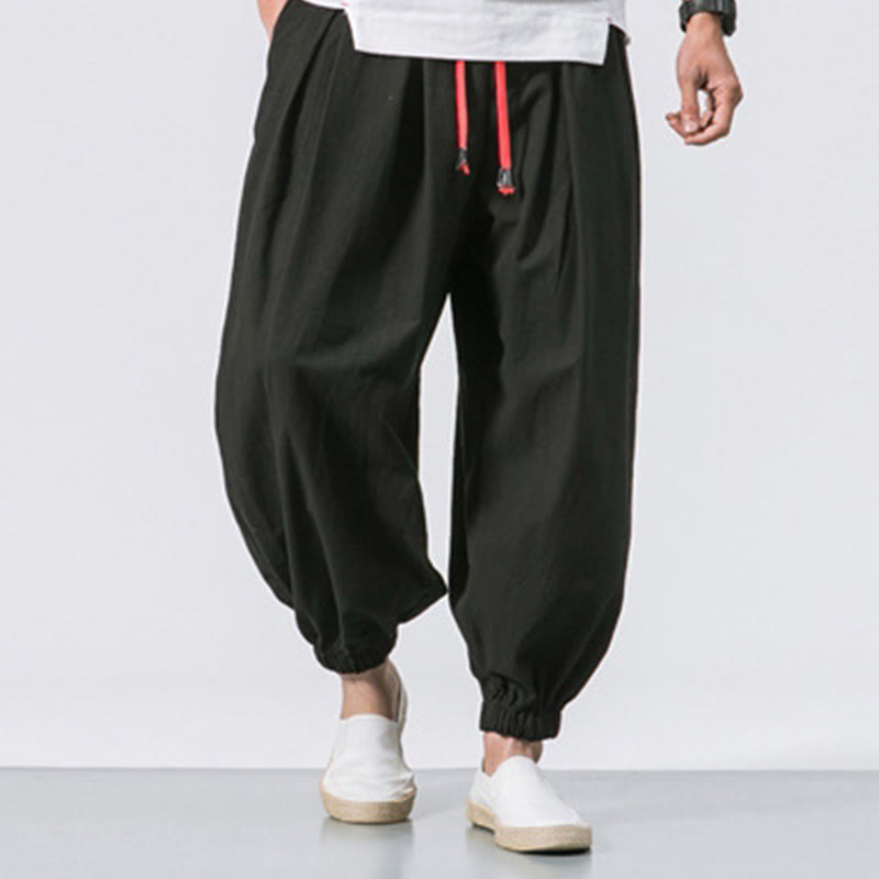 Pantaloni sportivi casual da uomo Buddha Stones in cotone tinta unita con coulisse e tasche - image 8