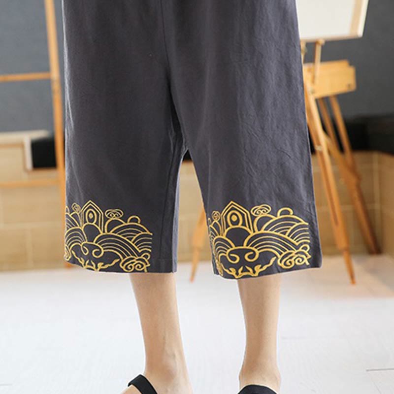 Pantaloni harem da uomo in cotone e lino con coulisse, lunghezza 7-8, con tasche, motivo Buddha Stones, casual e primaverili, con ricamo - image 17