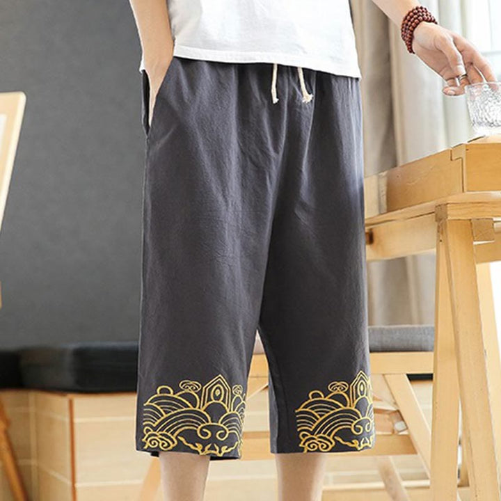 Pantaloni harem da uomo in cotone e lino con coulisse, lunghezza 7-8, con tasche, motivo Buddha Stones, casual e primaverili, con ricamo - image 11