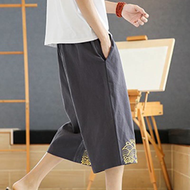 Pantaloni harem da uomo in cotone e lino con coulisse, lunghezza 7-8, con tasche, motivo Buddha Stones, casual e primaverili, con ricamo - image 10