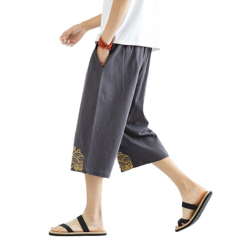 Pantaloni harem da uomo in cotone e lino con coulisse, lunghezza 7-8, con tasche, motivo Buddha Stones, casual e primaverili, con ricamo - image 22
