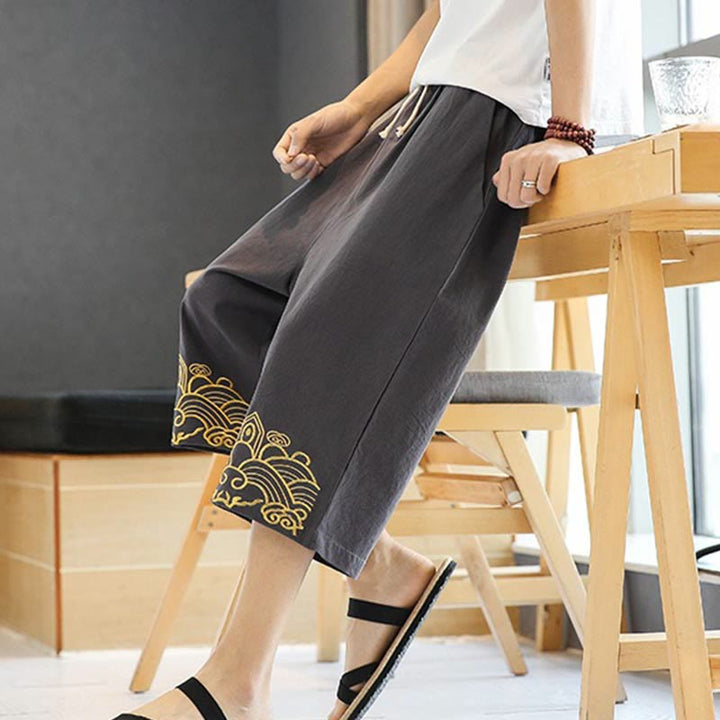 Pantaloni harem da uomo in cotone e lino con coulisse, lunghezza 7-8, con tasche, motivo Buddha Stones, casual e primaverili, con ricamo - image 20