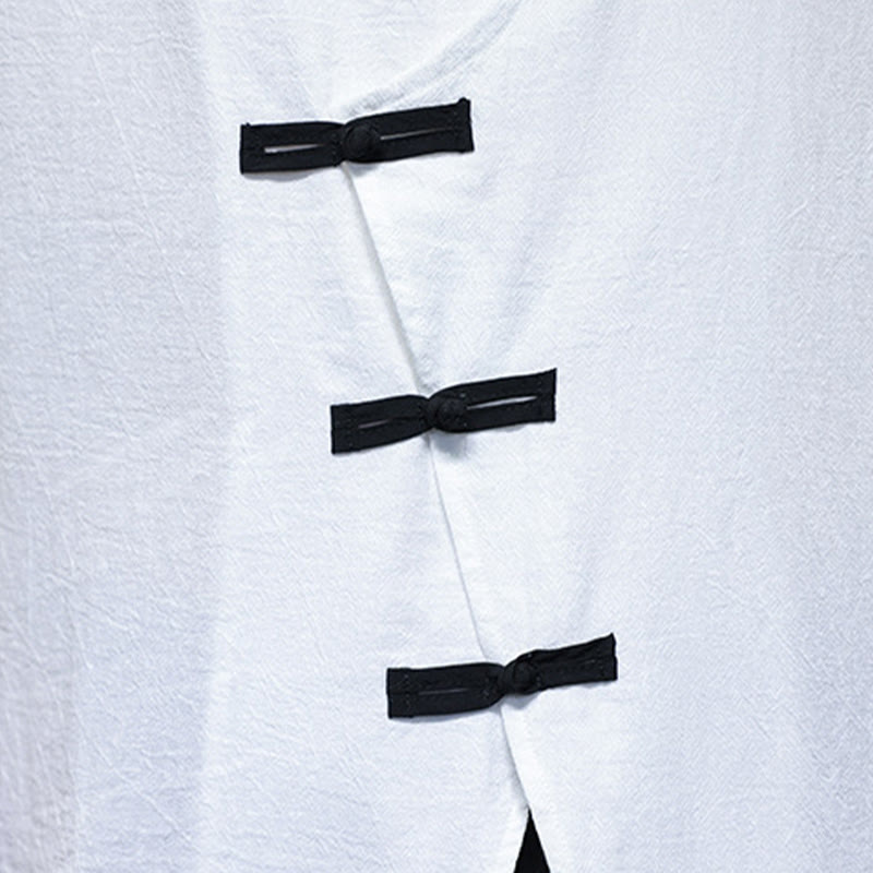 Camicia da uomo in cotone e lino con maniche corte, colletto rialzato, bottoni cinesi e motivo Buddha Stones - image 13