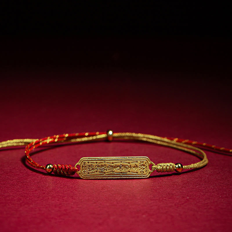Braccialetto di corda dorata rossa con amuleto di protezione in rame placcato oro 14K Buddha Stones