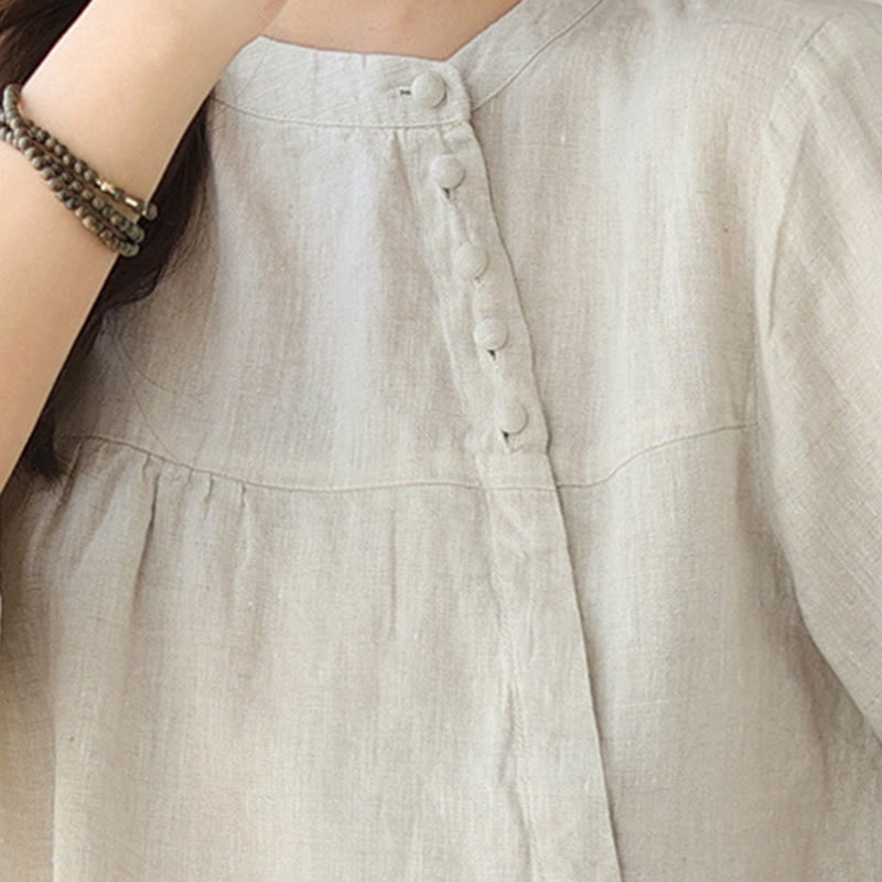 Camicia da donna in lino e cotone a maniche lunghe con colletto alto, tinta unita e casual, modello Buddha Stones - image 21