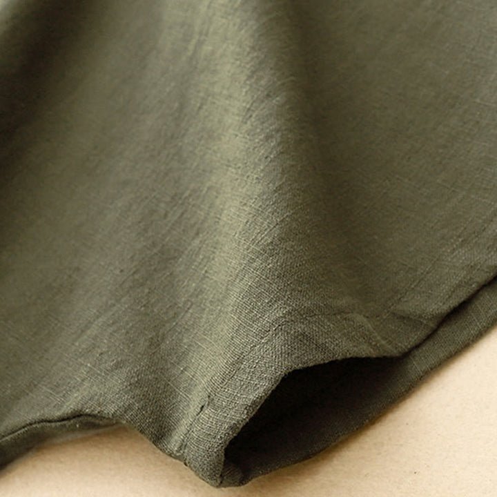 T-shirt casual da donna in cotone e lino con maniche corte e scollo a giro, motivo Buddha Stones, tinta unita