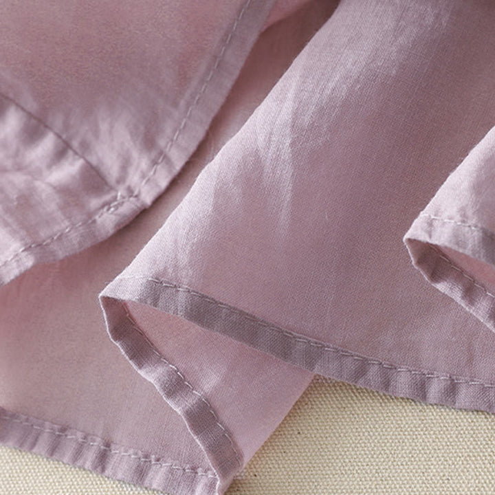 Camicia da donna in lino e cotone a mezza manica con scollo a V, ricamo a stella cadente Buddha Stones