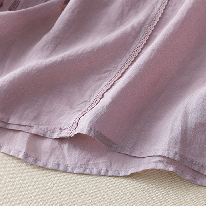 Camicia da donna in lino e cotone a mezza manica con scollo a V, ricamo a stella cadente Buddha Stones