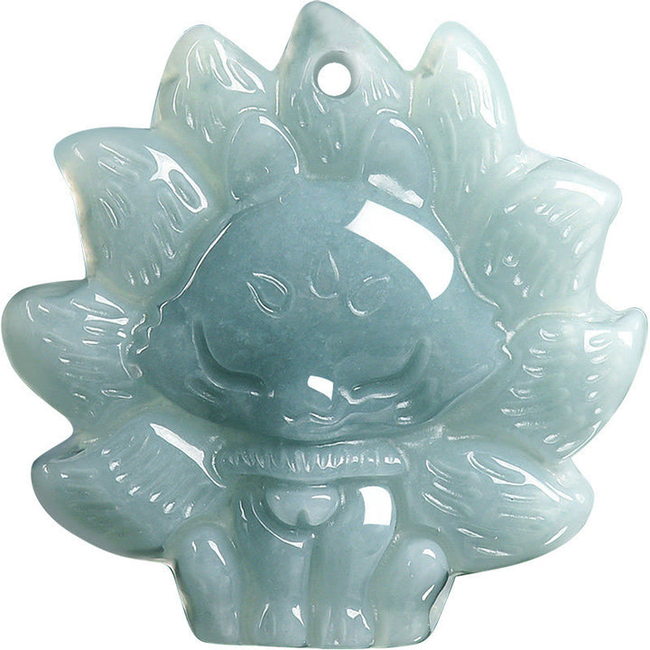 Collana con ciondolo a forma di volpe a nove code in giada verde naturale con Buddha Stones simbolo dell'abbondanza
