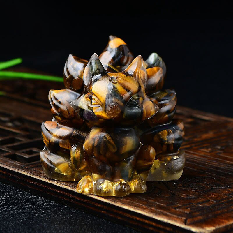 Buddha Stones naturali, vari cristalli, quarzo fragola, ametista, volpe a nove code, protezione, decorazione per la casa