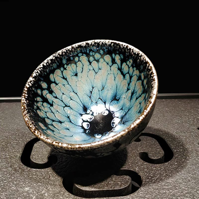 Tazza da tè in ceramica Jianzhan blu con macchie cinesi fatte a mano, motivo Buddha Stones , Tenmoku Kung Fu, 150 ml