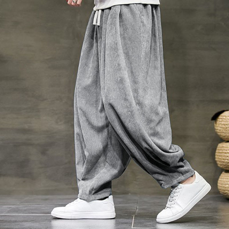 Pantaloni da uomo Buddha Stones Casual in cotone tinta unita con tasche - Grigio - US/UK/AU46, EU56 (5XL) - image 9