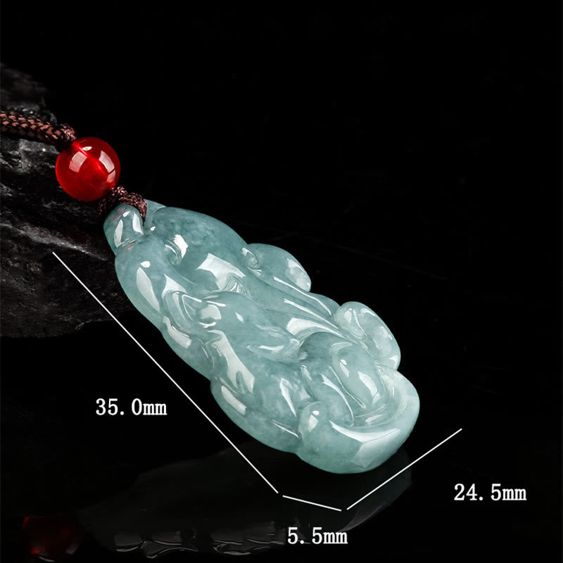 Collana con ciondolo a forma di fata della prosperità, volpe a nove code, in giada verde naturale, Buddha Stones