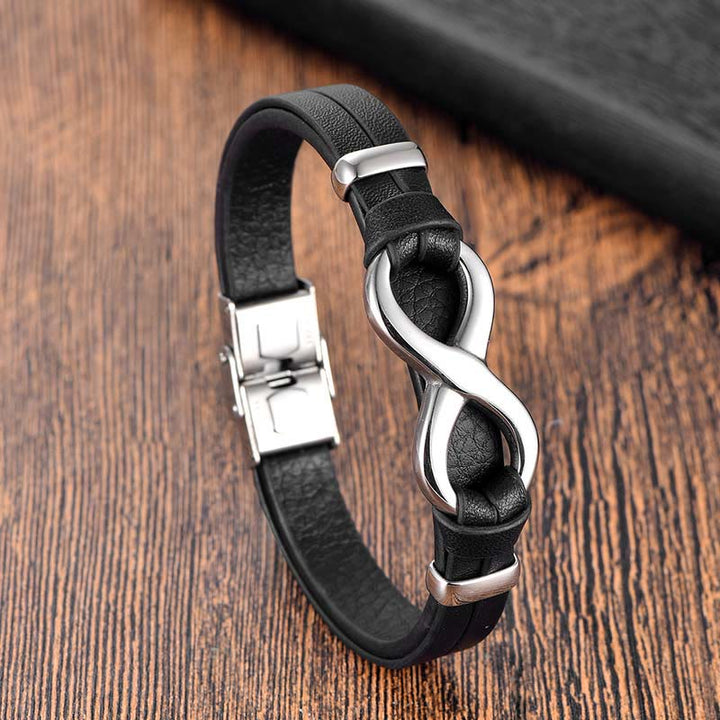 Bracciale Buddha Stones Endless Knot in acciaio al titanio con fibbia in pelle rinforzata