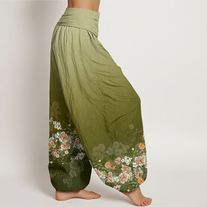 Pantaloni harem da donna con elastico in vita e motivo a fiori di rosa colorati con Buddha Stones - image 7