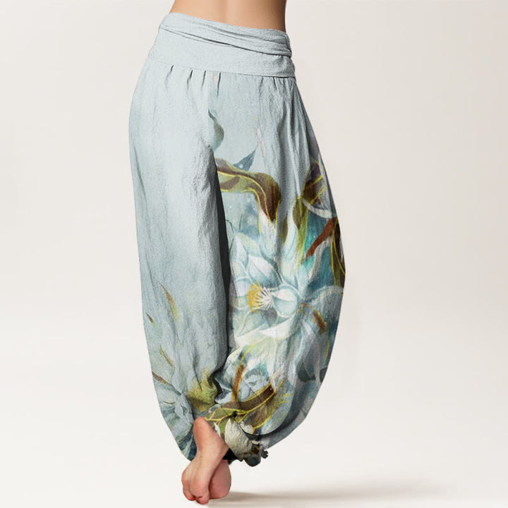 Pantaloni harem da donna con elastico in vita e motivo a fiori di Epiphyllum Buddha Stones - image 2