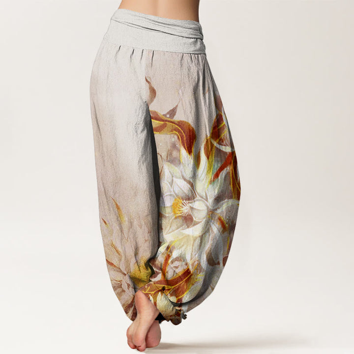 Pantaloni harem da donna con elastico in vita e motivo a fiori di Epiphyllum Buddha Stones - image 6