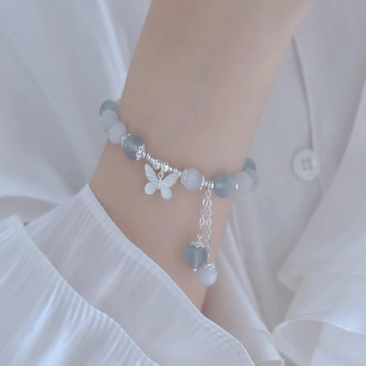 Bracciale di supporto con ciondolo a farfalla in acquamarina con occhio di gatto Buddha Stones