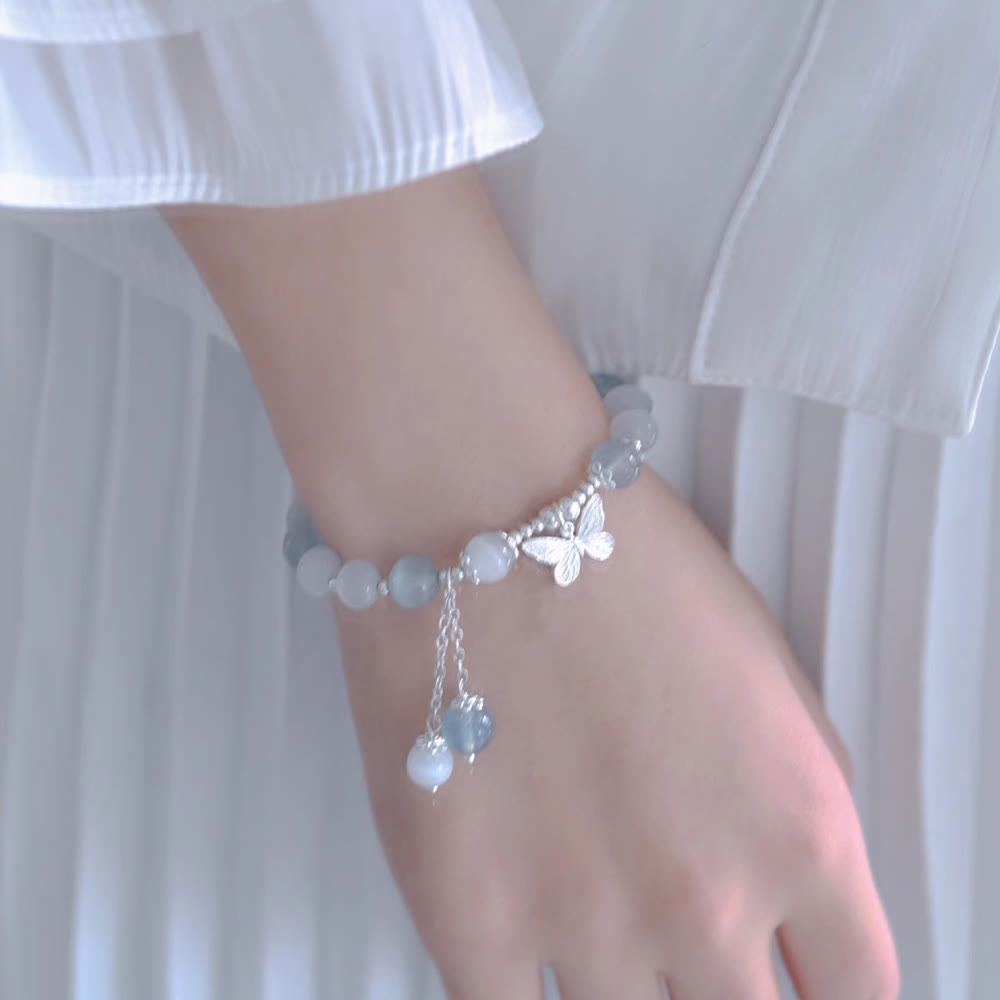 Bracciale di supporto con ciondolo a farfalla in acquamarina con occhio di gatto Buddha Stones
