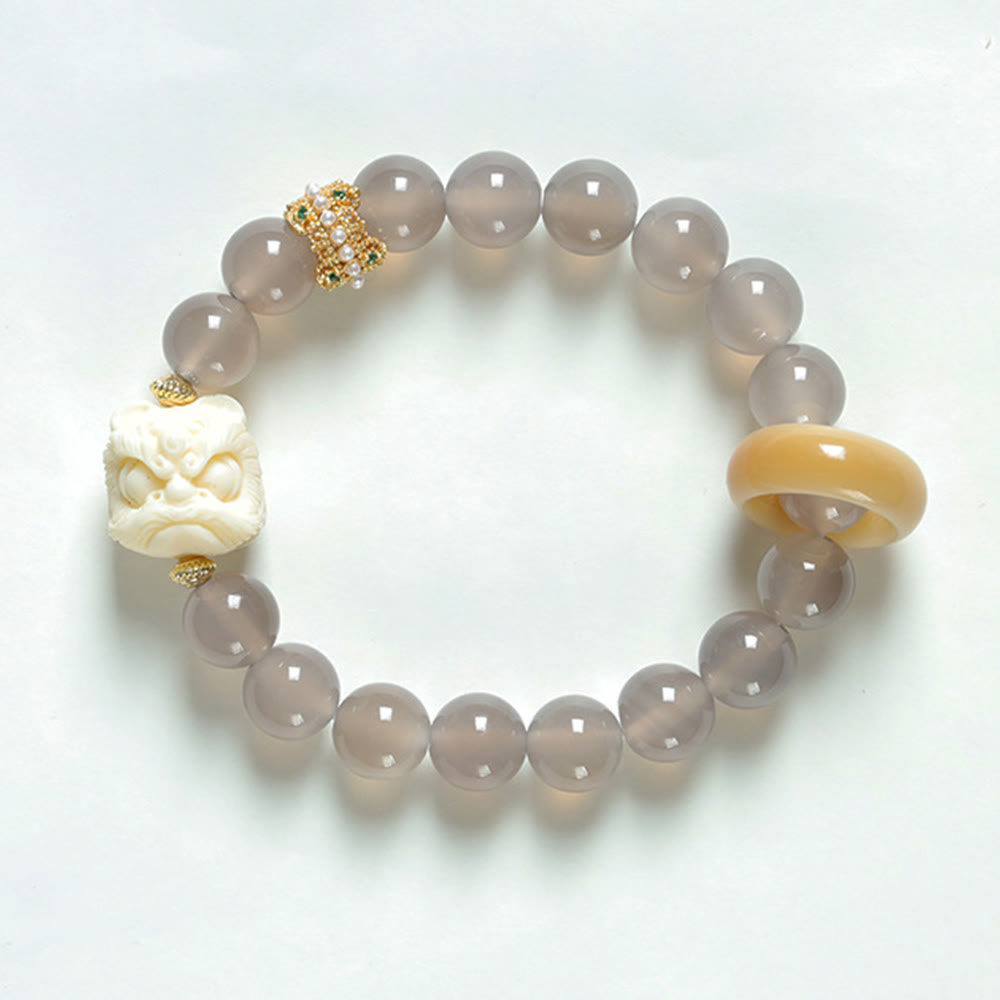 Bracciale Buddha Stones Ambra Grigio Agata Avorio Frutta Confidenza