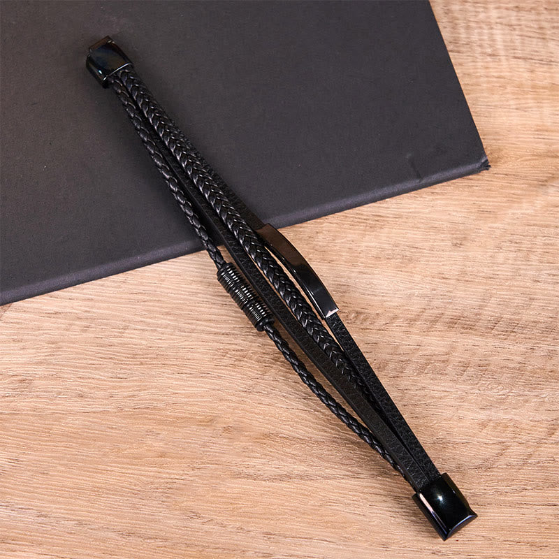 Braccialetto di rinforzo con fibbia magnetica intrecciata a mano in acciaio al titanio e pelle Buddha Stones Fashion