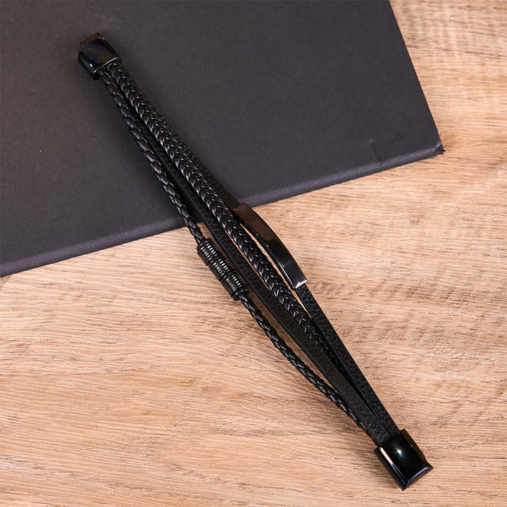 Braccialetto di rinforzo con fibbia magnetica intrecciata a mano in acciaio al titanio e pelle Buddha Stones Fashion