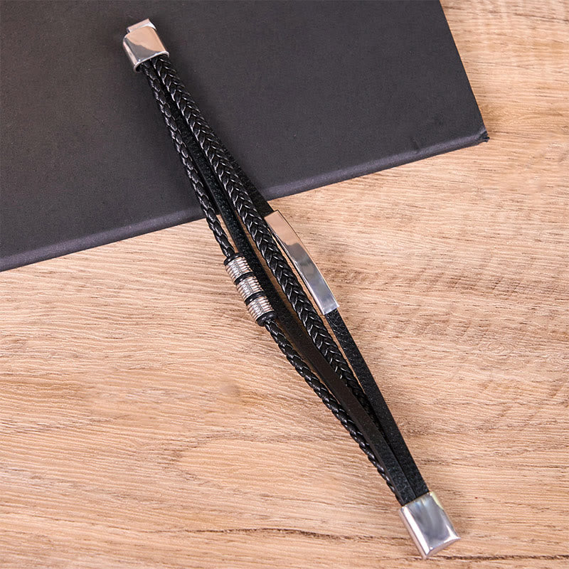 Braccialetto di rinforzo con fibbia magnetica intrecciata a mano in acciaio al titanio e pelle Buddha Stones Fashion