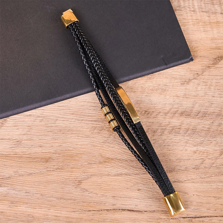 Braccialetto di rinforzo con fibbia magnetica intrecciata a mano in acciaio al titanio e pelle Buddha Stones Fashion