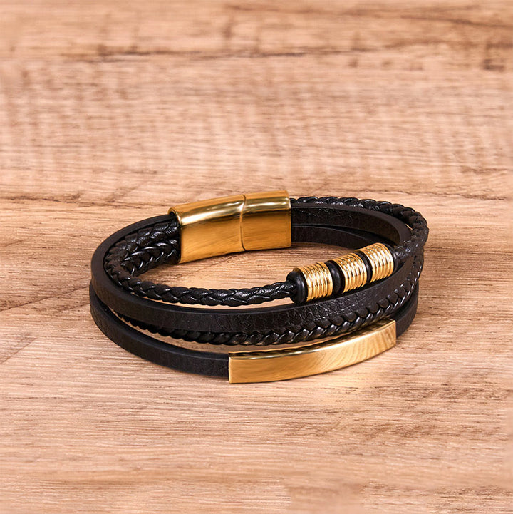 Braccialetto di rinforzo con fibbia magnetica intrecciata a mano in acciaio al titanio e pelle Buddha Stones Fashion