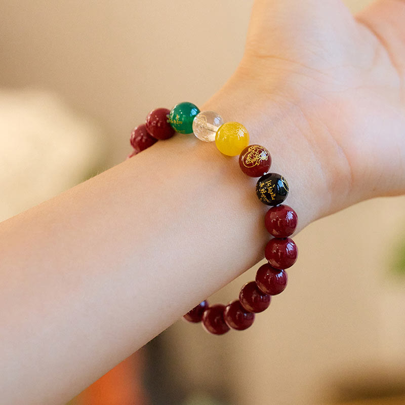 Braccialetto di benedizione delle cinque direzioni degli dei della ricchezza con Buddha Stones e agata cinabro