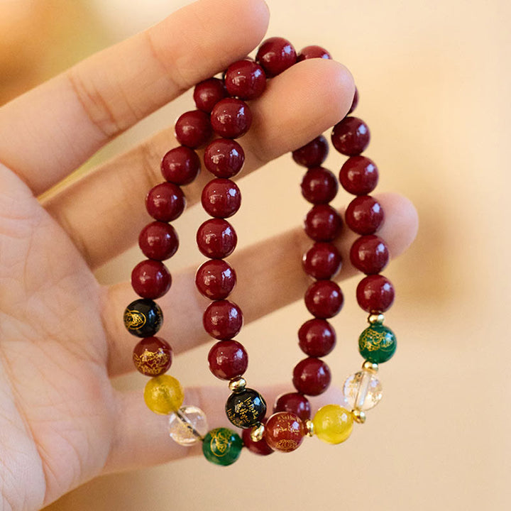 Braccialetto di benedizione delle cinque direzioni degli dei della ricchezza con Buddha Stones e agata cinabro