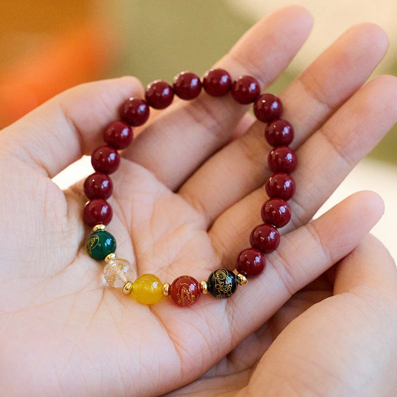 Braccialetto di benedizione delle cinque direzioni degli dei della ricchezza con Buddha Stones e agata cinabro