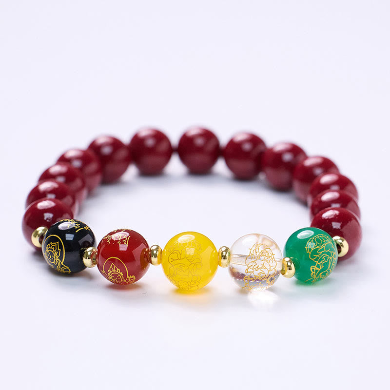 Braccialetto di benedizione delle cinque direzioni degli dei della ricchezza con Buddha Stones e agata cinabro