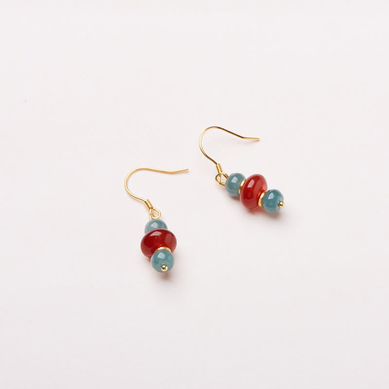 Orecchini della fortuna in argento sterling 925 con Buddha Stones, giada, agata rossa